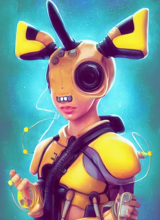 Image similar to lofi BioPunk Pokemon Pikachu portrait Pixar style by Tristan Eaton_Stanley Artgerm and Tom Bagshaw,