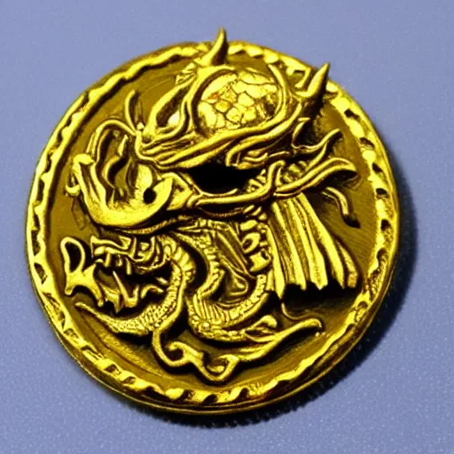 Prompt: pirate coin made of gold portraying of a dragon, high detail