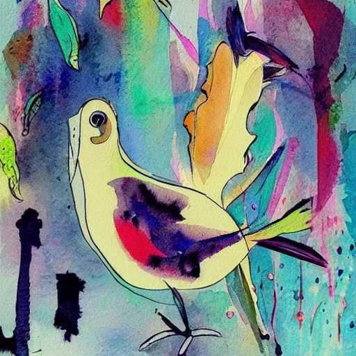 Prompt: bird, abstract, vintage, artistic, sharp focus, masterpiece, watercolor, illustrated by bryen frost, art in the style of joshy sly