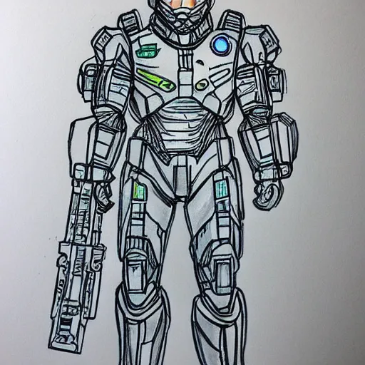 Image similar to master chief drawn with markers