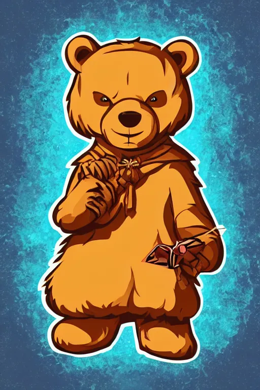 Image similar to Portrait of a bear that is a wizard casting a spell , wizard, medieval, sticker, colorful, casting epic spell, magic the gathering artwork, D&D, fantasy, artstation, heroic pose, illustration, highly detailed, simple, smooth and clean vector curves, no jagged lines, vector art, smooth