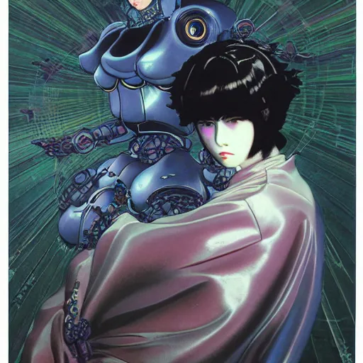 Image similar to prompt : cinematic 3 d render of persona soft light painted by takato yamamoto, mecha accessories and stickers, otaku gangasta, inspired by ghost in shell anime, smooth face feature, intricate oil painting, high detail, sharp high detail, manga and anime 1 9 8 0