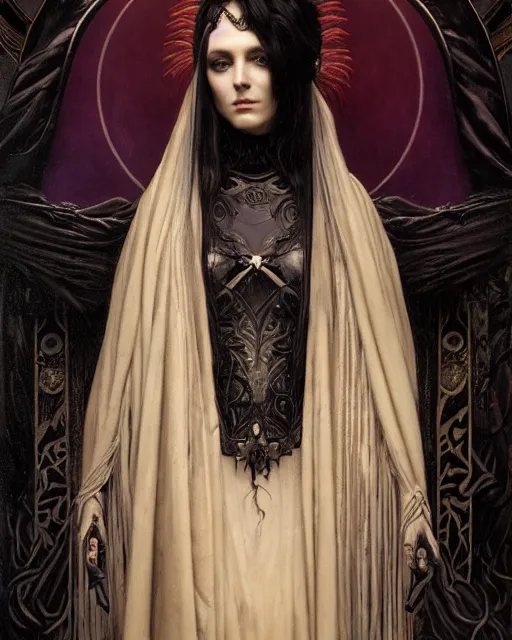 Image similar to a portrait of the Raven Queen, otherworldly beautiful, large dark eyes, dark magic, illustration, dramatic lighting, soft details, painting oil on canvas, art nouveau, octane render, HDR, 4k, 8k, HD, by Edmund Blair Leighton, Brom, Charlie Bowater, trending on artstation, Tom Bagshaw faces by otto Schmidt