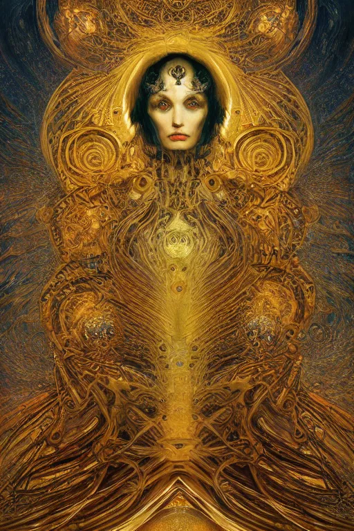 Image similar to Divine Chaos Engine by Karol Bak, Jean Deville, Gustav Klimt, and Vincent Van Gogh, visionary, sacred fractal structures, ornate gilded medieval icon, spirals, 8k 3D