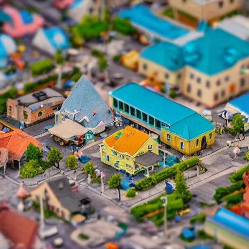 Image similar to bikini bottom town, from spongebob squarepants ; tilt shift photography