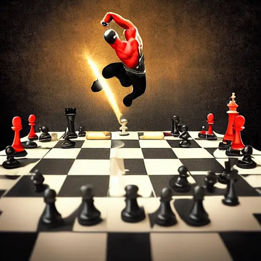 Image similar to daredevil playing chess, octane, realistic photograph, marvel