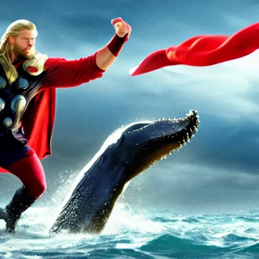 Image similar to thor punching a whale while wearing rabbit ears