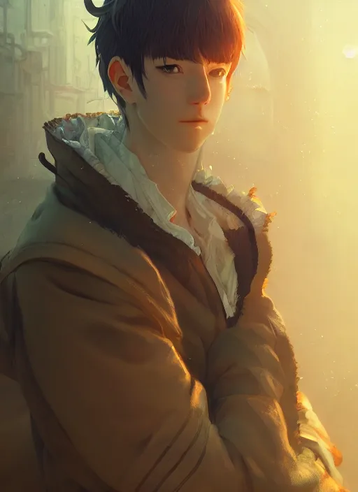 Image similar to a portrait of a male trickster, intricate, tone mapped, ambient lighting, highly detailed, digital painting, artstation, concept art, 4 k, stunning beautiful, sharp focus, by makoto shinkai and akihiko yoshida and hidari and wlop