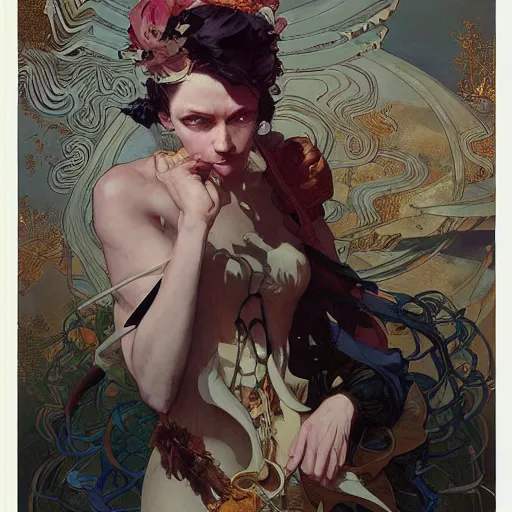 Prompt: art by joseph leyendecker, peter mohrbacher, ruan jia, marc simonetti, ayami kojima, cedric peyravernay, alphonse mucha, victo ngai