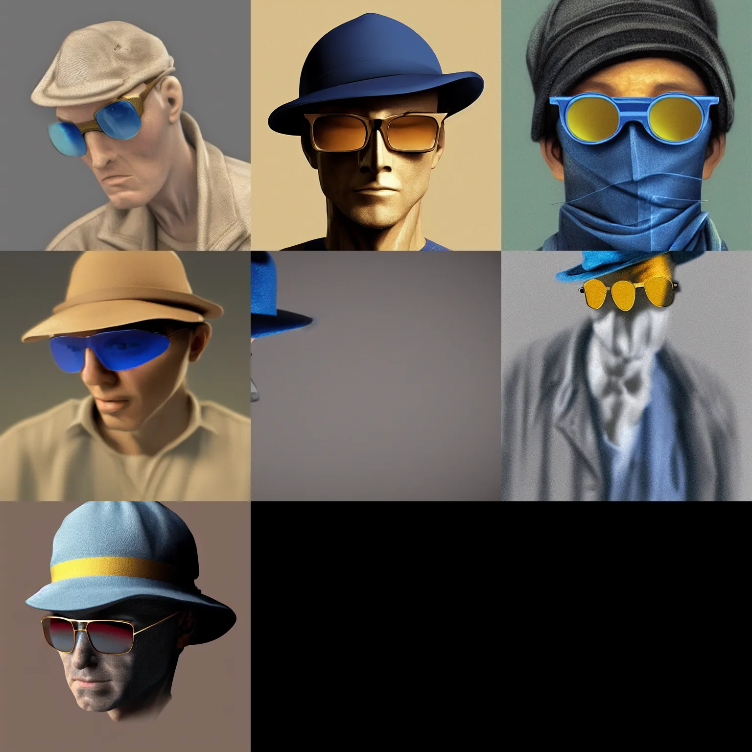 Prompt: Realistic Concept Art Invisible man in blue hat and glass. By Hiromasa Ogura, 8K, Golden Ratio