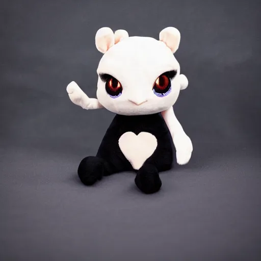 Image similar to cute fumo chibi plush imp, black and blue with hearts, soft shadow, vray