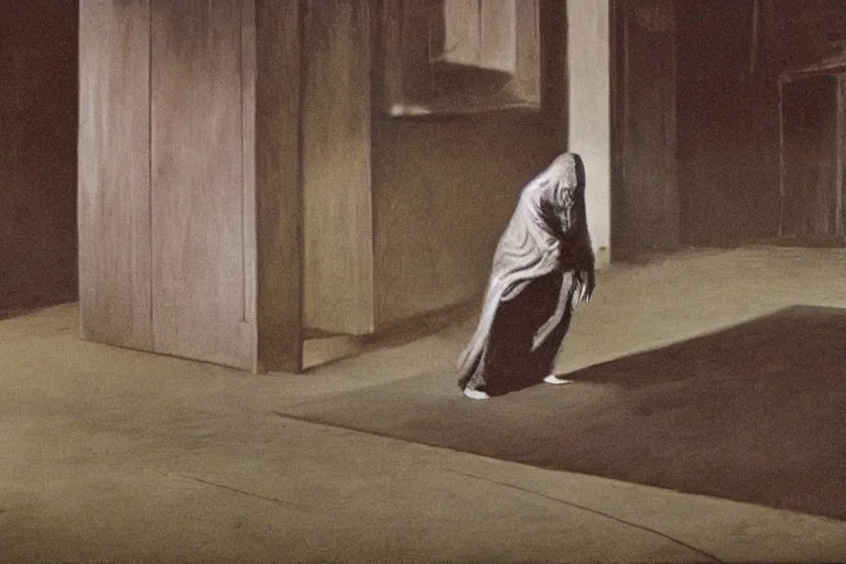 Prompt: ring wraith sniffing the ground, movie still, ultra realism, very detailed, style of francis bacon