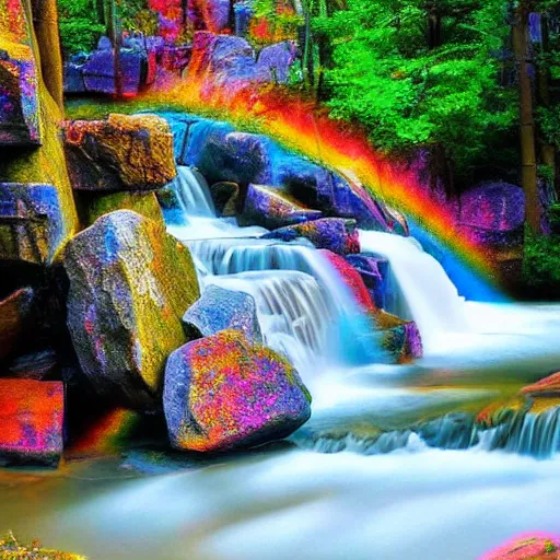 Image similar to the universe tumbles like a waterfall onto the rocks of forgiveness in a million bright colors of swirling love