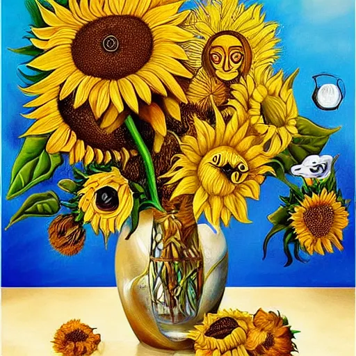 Image similar to lions and sunflowers 🌻🌫 in the style of salvador dali