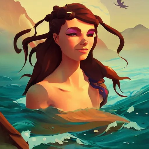 Image similar to painting mermaid treasure on sea of thieves game avatar hero smooth face median photoshop filter cutout vector, behance hd by jesper ejsing, by rhads, makoto shinkai and lois van baarle, ilya kuvshinov, rossdraws global illumination