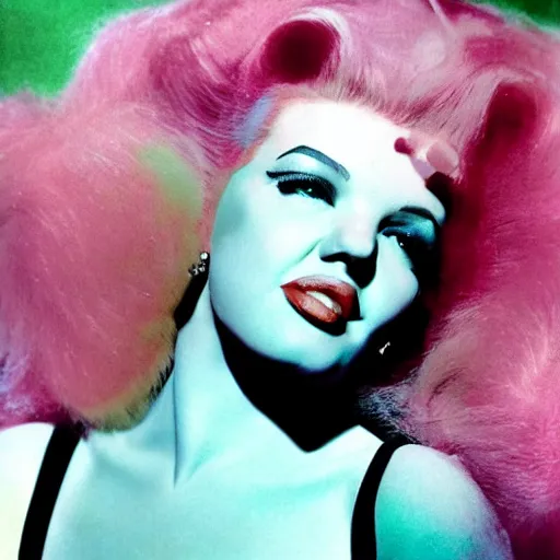 Image similar to a colour photographic portrait of a hybrid of judy garland and lisa minelli and angelina jolie and marylin monroe and kate bush, close up