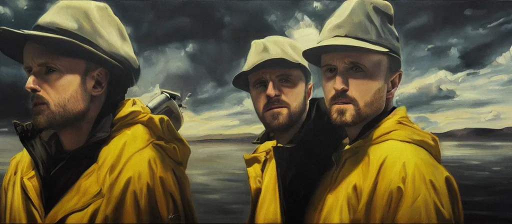 Prompt: an ultra detailed beautiful oil painting of jesse pinkman and heisenberg from breaking bad, cinematic composition, soft shading, by sargent, by giovanni strazza, by raffaelo monti