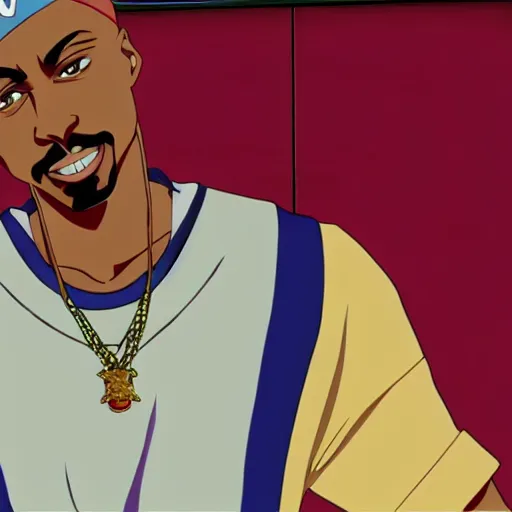 Image similar to Tupac Shakur, screenshot from a 2012s anime