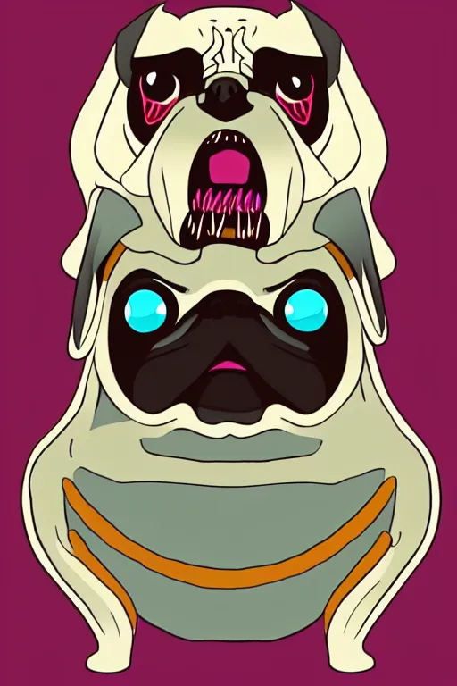 Image similar to demon pug eating flesh. art by samantha mash, sticker, colorful, illustration, highly detailed, simple, smooth and clean vector curves, no jagged lines, vector art, smooth