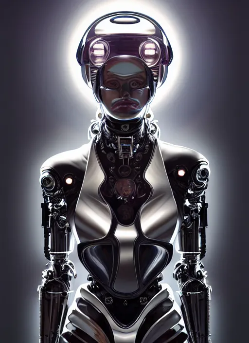 Image similar to futuristic chrome cyborg, part motorcycle, diffuse lighting, fantasy, intricate, elegant, highly detailed, lifelike, photorealistic, digital painting, artstation, illustration, concept art, smooth, sharp focus, art by John Collier and Albert Aublet and James jean and Brian froud and ross tran and Artem Demura and Alphonse Mucha