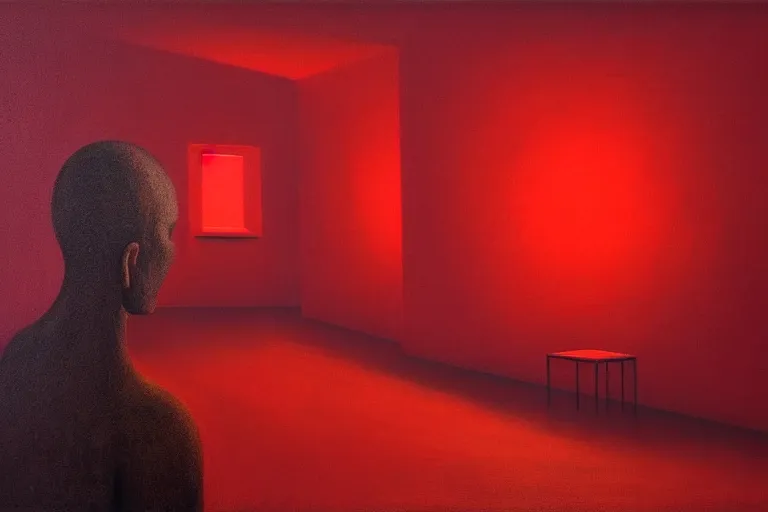 Prompt: only with red, netflix studios with workers at work, a big mickey mouse head in the middle, in the style of beksinski, parts by edward hopper, parts by rodcenko, parts by yue minjun, intricate and epic composition, red by caravaggio, insanely quality, highly detailed, masterpiece, red light, artstation, 4 k