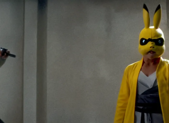 Image similar to film still pikachu with katana in kill bill by tarantino, 8 k