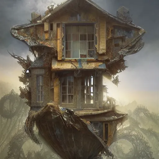 Image similar to person made of windows and doors and a roof, complete house with Central nervous,background fine lines by ellen jewett, tomasz alen kopera and Justin Gerard