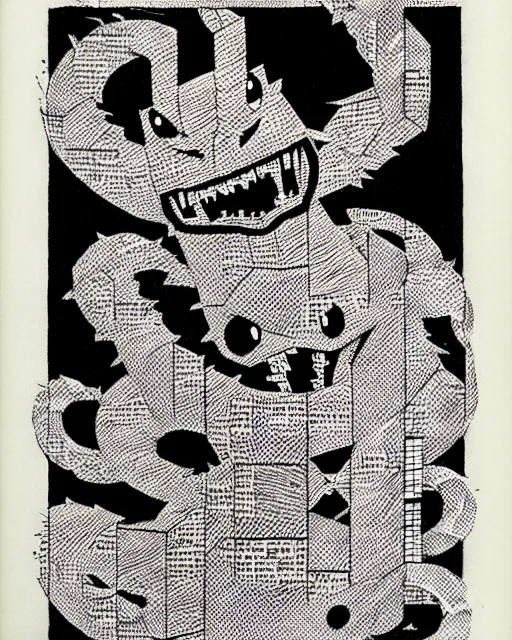 Image similar to the pokemon missingno as a d & d monster, pen - and - ink illustration, etching, by russ nicholson, david a trampier, larry elmore, 1 9 8 1, hq scan, intricate details, high contrast