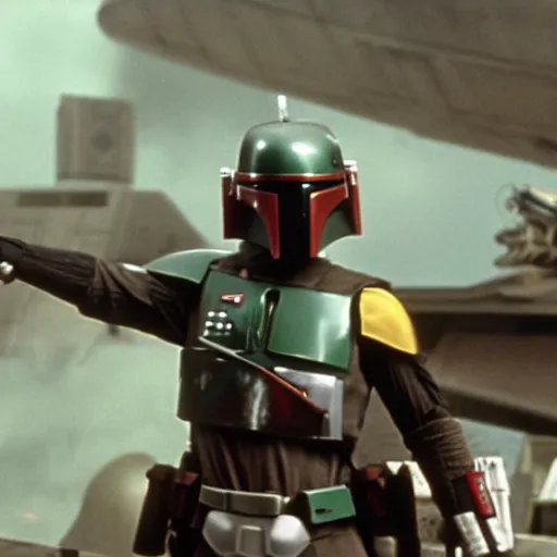 Prompt: cinematic shot of Boba Fett in Star Wars the empire strikes back -s 100
