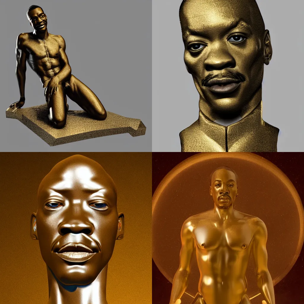 Prompt: a crystal statue of eddie murphy golden ratio, cinematic, trending on artstation, deviantart and cgsociety, 8k, high resolution
