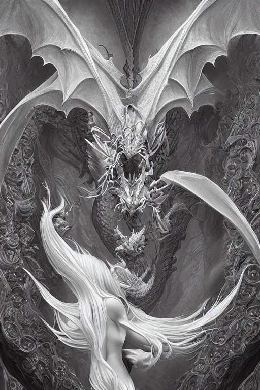 Image similar to Ethereal dragon, intricate detail, ornate, conceptual art, soft light, dynamic, art by artgerm