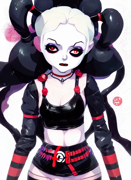 Prompt: portrait of cute goth harley quinn in latex clothes, illustration concept art anime key visual trending pixiv fanbox by wlop and greg rutkowski and makoto shinkai and studio ghibli