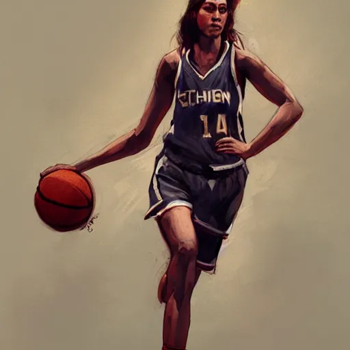 Prompt: painting of an woman basketball player, by picasso greg rutkowski, cg worker artstation