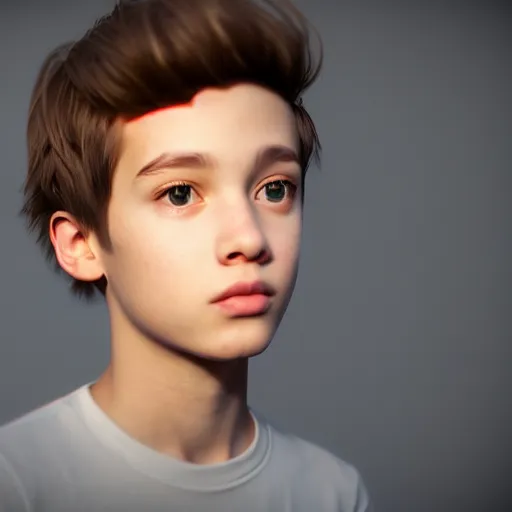 Image similar to a beautiful portrait of a cute stylish boy. volumetric lighting, subsurface scattering, hyperrealistic, render, hyperdetailed