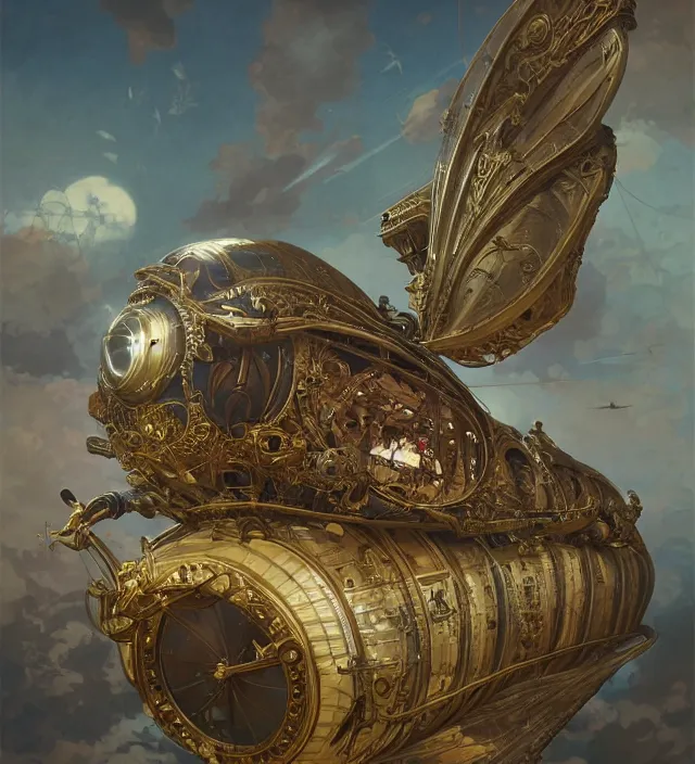 Image similar to a baroque steampunk airship dirigible, intricate, highly detailed, digital painting, artstation, concept art, sharp focus, cinematic lighting, illustration, art by artgerm and greg rutkowski, alphonse mucha, cgsociety