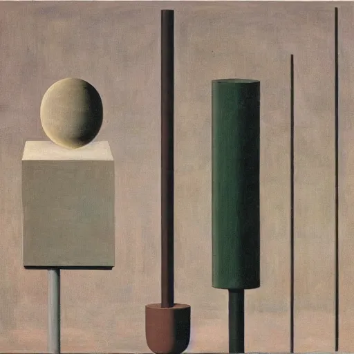 Prompt: a painting by giorgio de chirico and tadao ando of an abstract complex sculpture by the caretaker