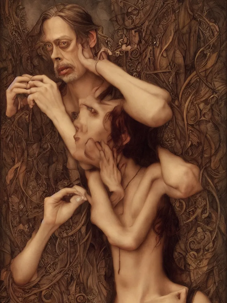 Prompt: steve buscemi by tom bagshaw in the style of gaston bussiere, art nouveau