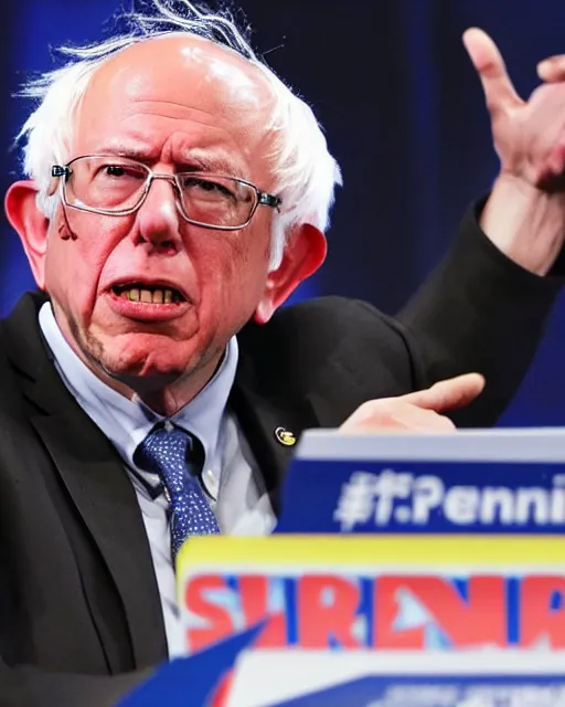 Prompt: Super Saiyan Senator Bernie Sanders Son Goku screams during philibuster speech (AP Photo/Akira Toriyama)