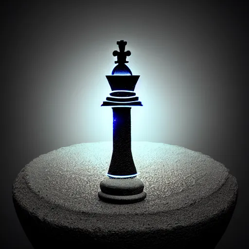 Image similar to underwater tintype photo of a queen chess piece made of led lights, Puddles, Isometric 3D Fantasy, smooth 3D Illustration, Cinematic Matte Painting, soft render, volumetric lighting ,