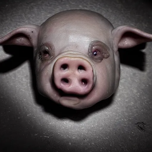 Image similar to a highly detailed realistic photographic render of a stillborn humanoid pig creature, stillborn, infant swine human hybrid, baby creature, creepy, horror, horror scene, cinematic horror, creepy horror, scary scene, cinematic lighting, cinematic scene, Volumetric lighting, Atmospheric scene, Dark, Horror, Atmospheric lighting, Global illumination, realistic, photo realism, hyper realistic, hyper realism, photo realisitc, cinematic render, film, beautifully lit, ray traced, octane 3D render, octane render, unreal engine