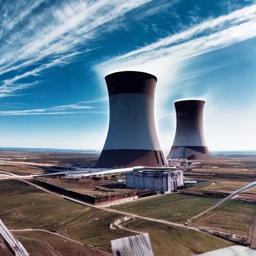 Prompt: photo of an upsidedown nuclear power plant inception cinematic