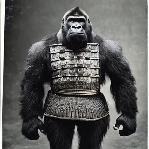 Prompt: “gorilla in full samurai armour, 1900’s photo”