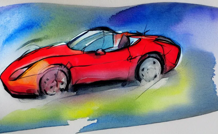 Image similar to colorful watercolor sketch, sport car