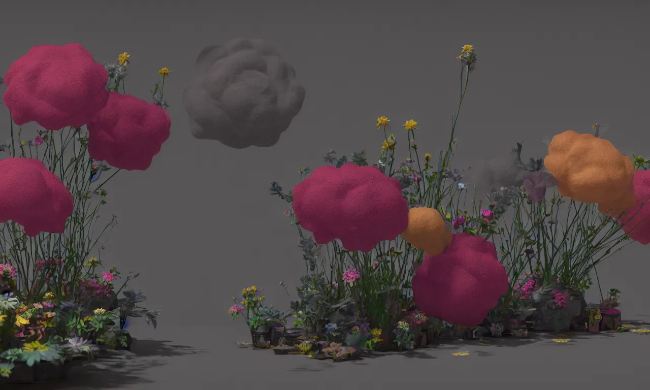 Image similar to hazy punk flowers diorama fused into epoxide, high specular detail, raytracing, translucency, raymarching, image from new movie by digital domain and weta digital, strong ambient occlusion