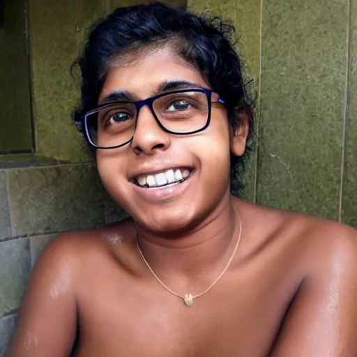 Prompt: image of the person who keeps trying to generate sri lankan women in a bath as an nerd