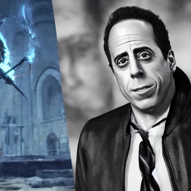 Prompt: jerry seinfeld reimagined as a boss in dark souls, dark cinematic, volumetric, realistic, cinematic lighting, ray tracing, unreal engine 5, unreal engine render, octane render, hyper realistic, photo, 8 k