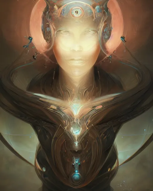 Image similar to portrait of a beautiful cybernetic emanation from the book \'angelarium\', by pete mohrbacher and artgerm and wlop, digital art, highly detailed, intricate, fantasy, mystical, Trending on Artstation HQ, deviantart, unreal engine, 4K UHD image