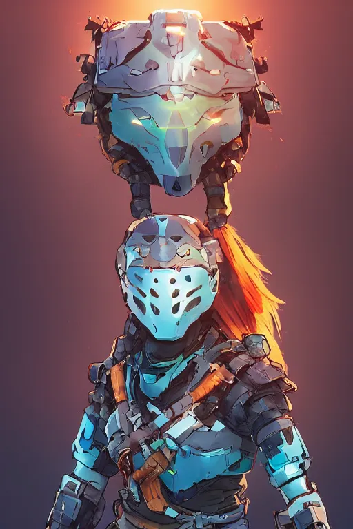 Image similar to combination suit armor aloy horizon forbidden west horizon zero dawn robot ninja mask helmet backpack tribal, art gta 5 comics, official fanart behance hd artstation by jesper ejsing, by rhads, makoto shinkai and lois van baarle, ilya kuvshinov, ossdraws radiating a glowing aura cgi rtx 2 0 2 2