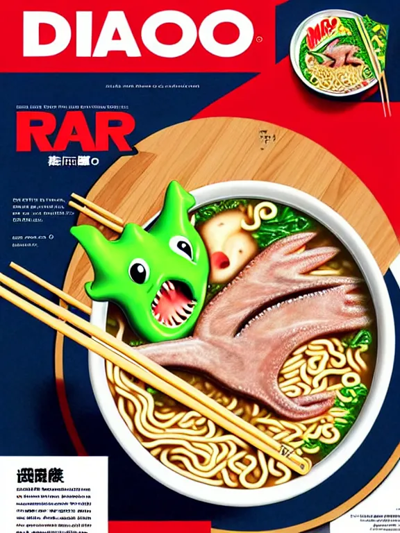 Image similar to magazine ad for dinosaur - flavored ramen, hq scan