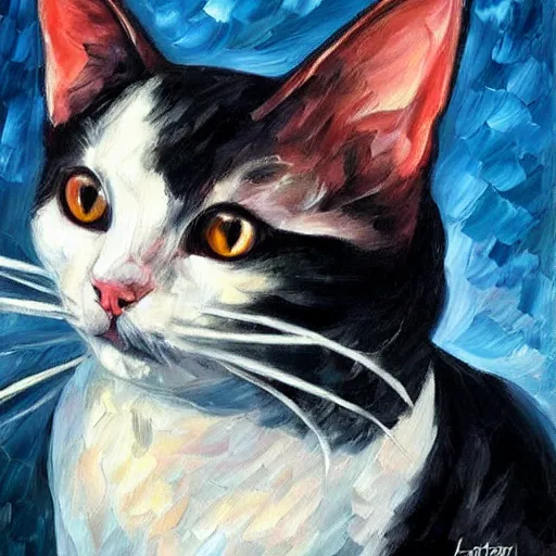 Prompt: portrait painting of a black and white cat as a politician by Leonid Afremov